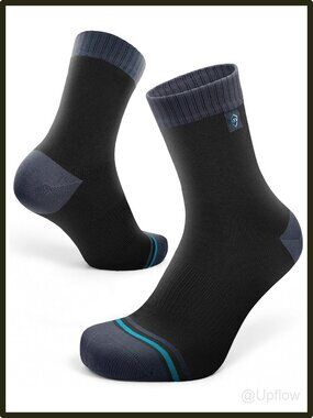 Waterproof Breathable Quarter Crew Athletic Socks Lightweight Nylon Blend Black